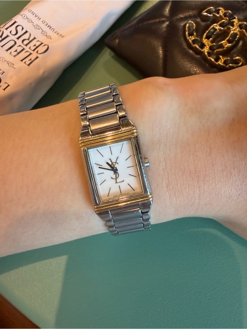 Yves Saint Laurent Silver Rectangular Stainless Steel Watch with White Dial - Picture 5 of 5
